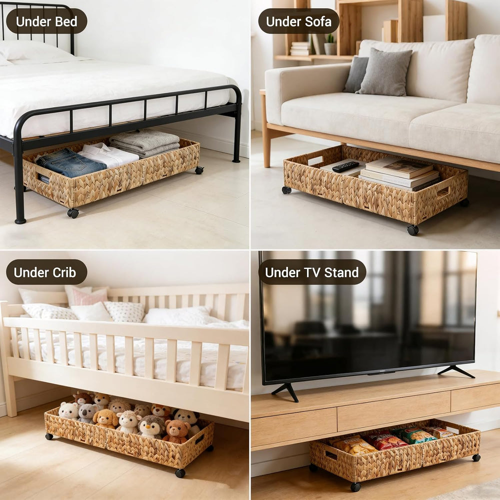 Under Bed Storage Containers with Wheels, 31.5 inch Large Capacity Handwoven ...