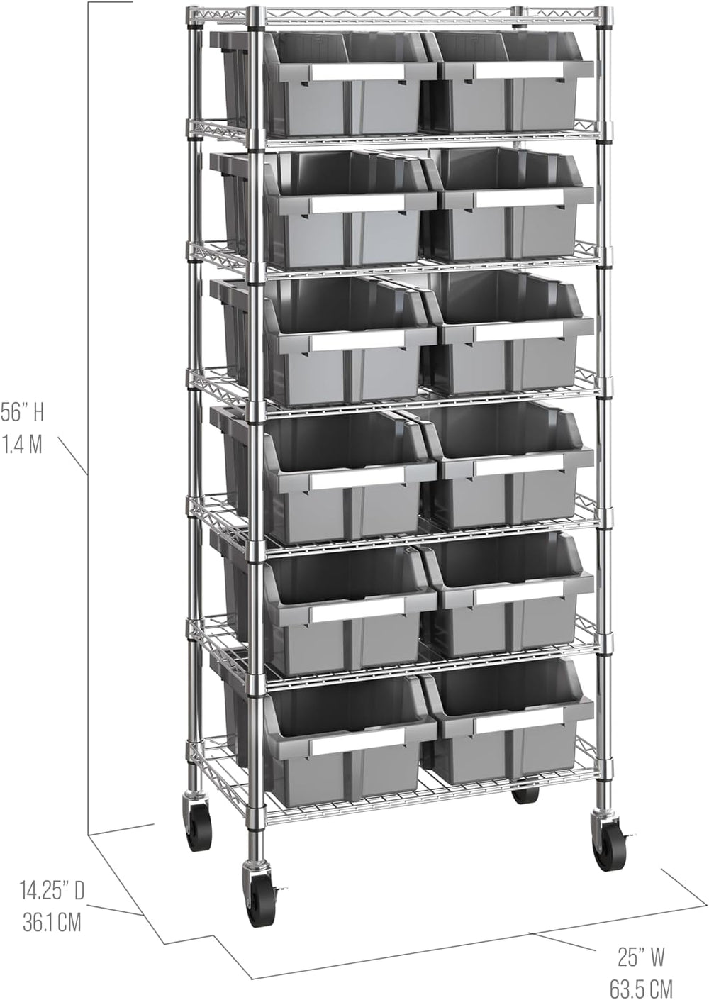 7-Tier NSF 12-Bin Steel Wire Shelving Rack, 25"W x 14"D x 56"H...