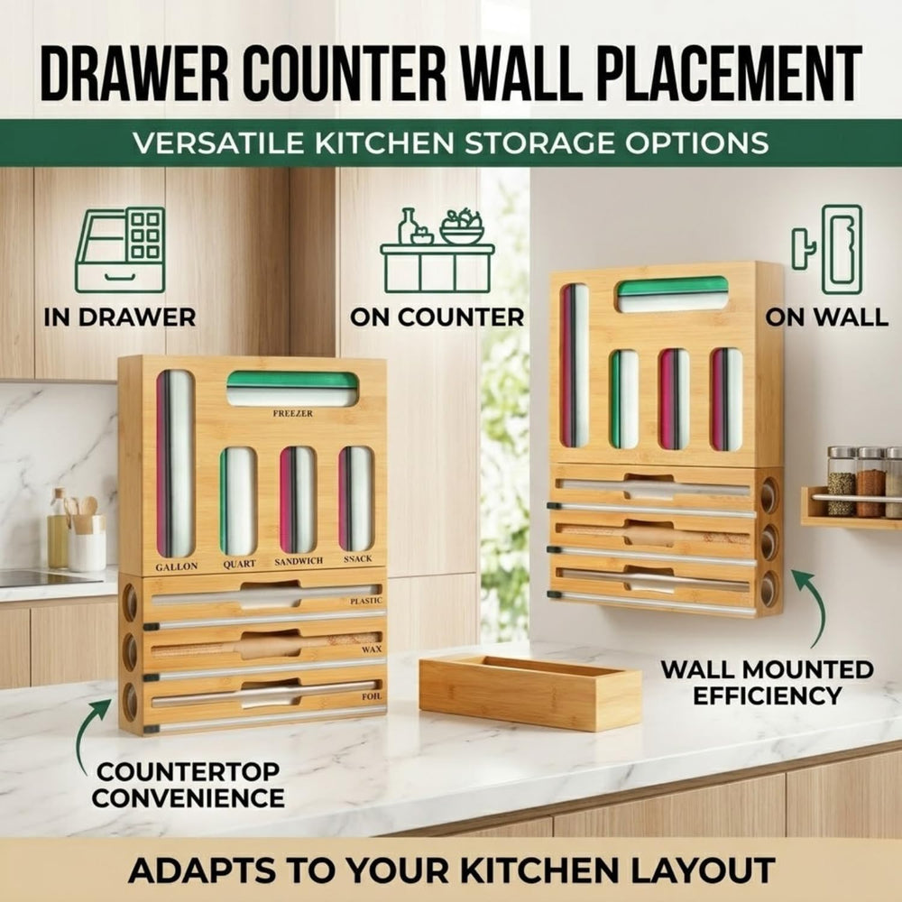 Atlas Lane Supply 9 in 1 Bamboo Storage Bag Organizer for Kitchen Drawer, Bam...