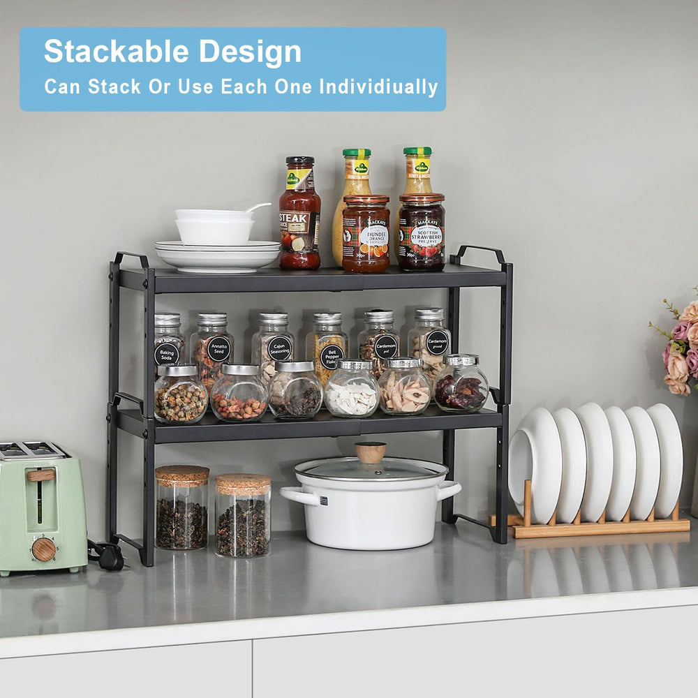 X-cosrack 25.5 Inches 3 Pack Expandable Cabinet Shelves, Stackable Shelf Orga...
