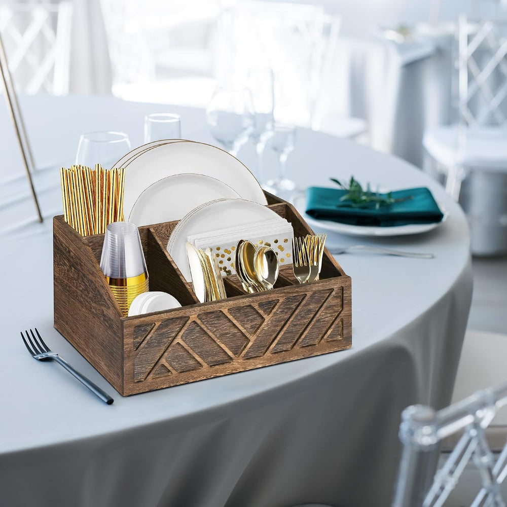 Ukonvi Paper Plate Dispenser, Paper Plate Holder for Kitchen Counter, Wood Ru...