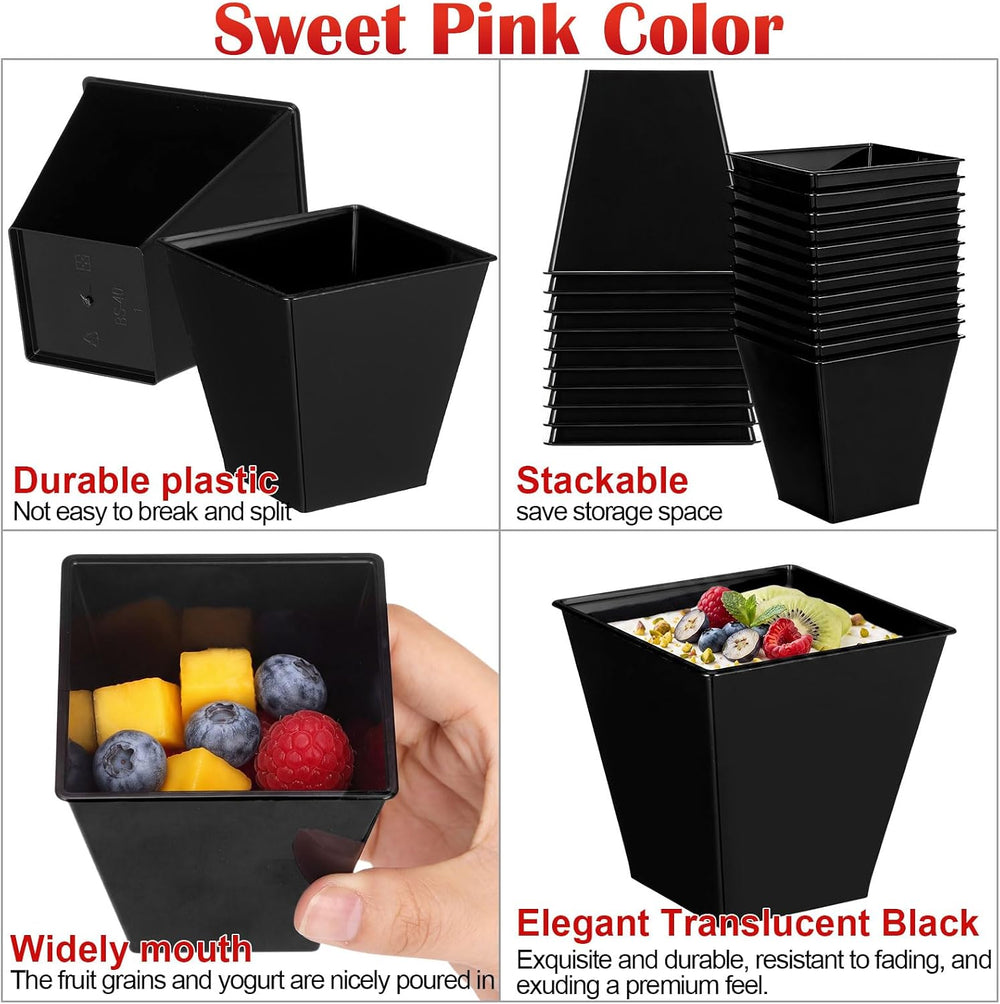 Zubebe 100 Pcs 8 oz Halloween Black Dessert Cups, Spooky Party Supplies
