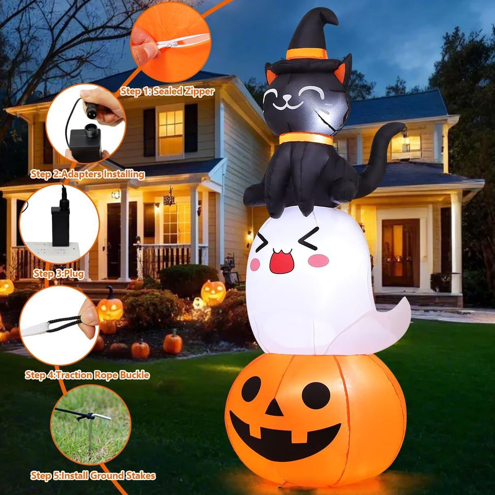 COMIN 6 FT Halloween Inflatables Pumpkin Ghost Cat Combo Outdoor Decorations ...