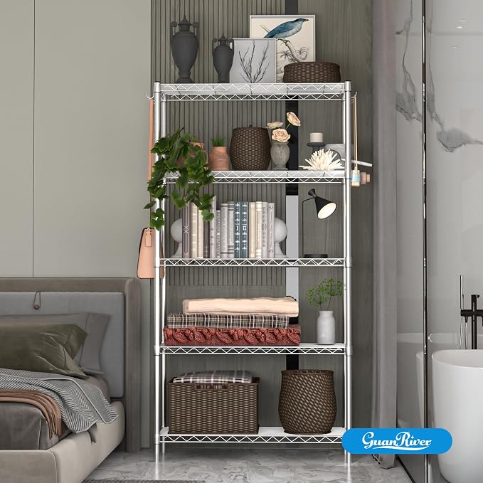 5-Shelf Adjustable Metal Shelf Wire Shelving Unit Storage Rack Display Shelf