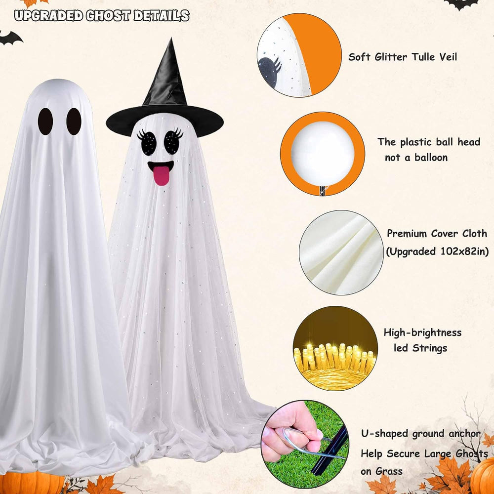 Halloween Decorations Outdoor, 3 Pack Light Up Spooky Ghosts with Remote Cont...