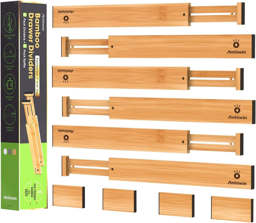 Bamboo Drawer Dividers, Expandable Drawer Separators Splitter, 17-22 inches A...