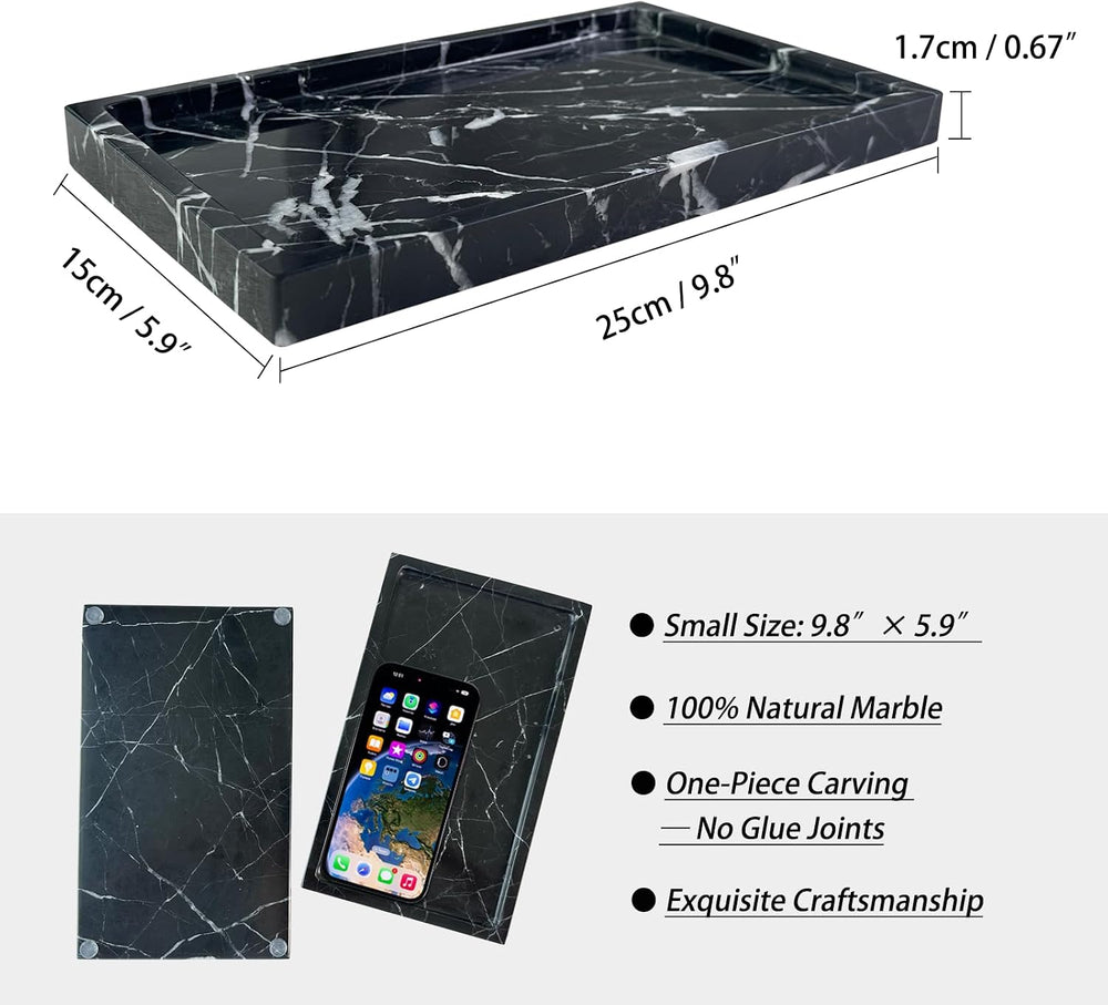 Natural Black Marble Vanity Tray, 9.8"x5.9"