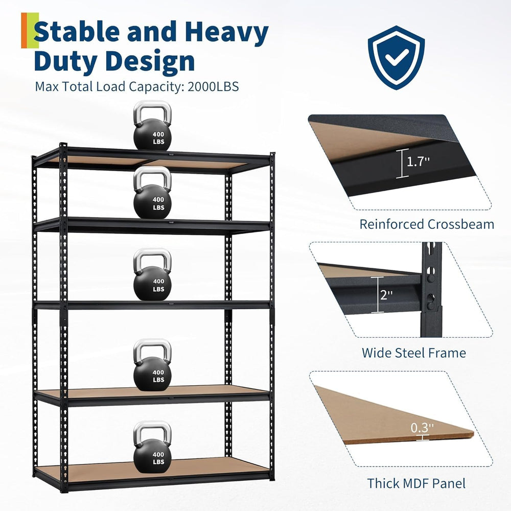 Garage Storage Shelves 5 Tiers, Heavy Duty Storage Shelving Racks with 2000 L...