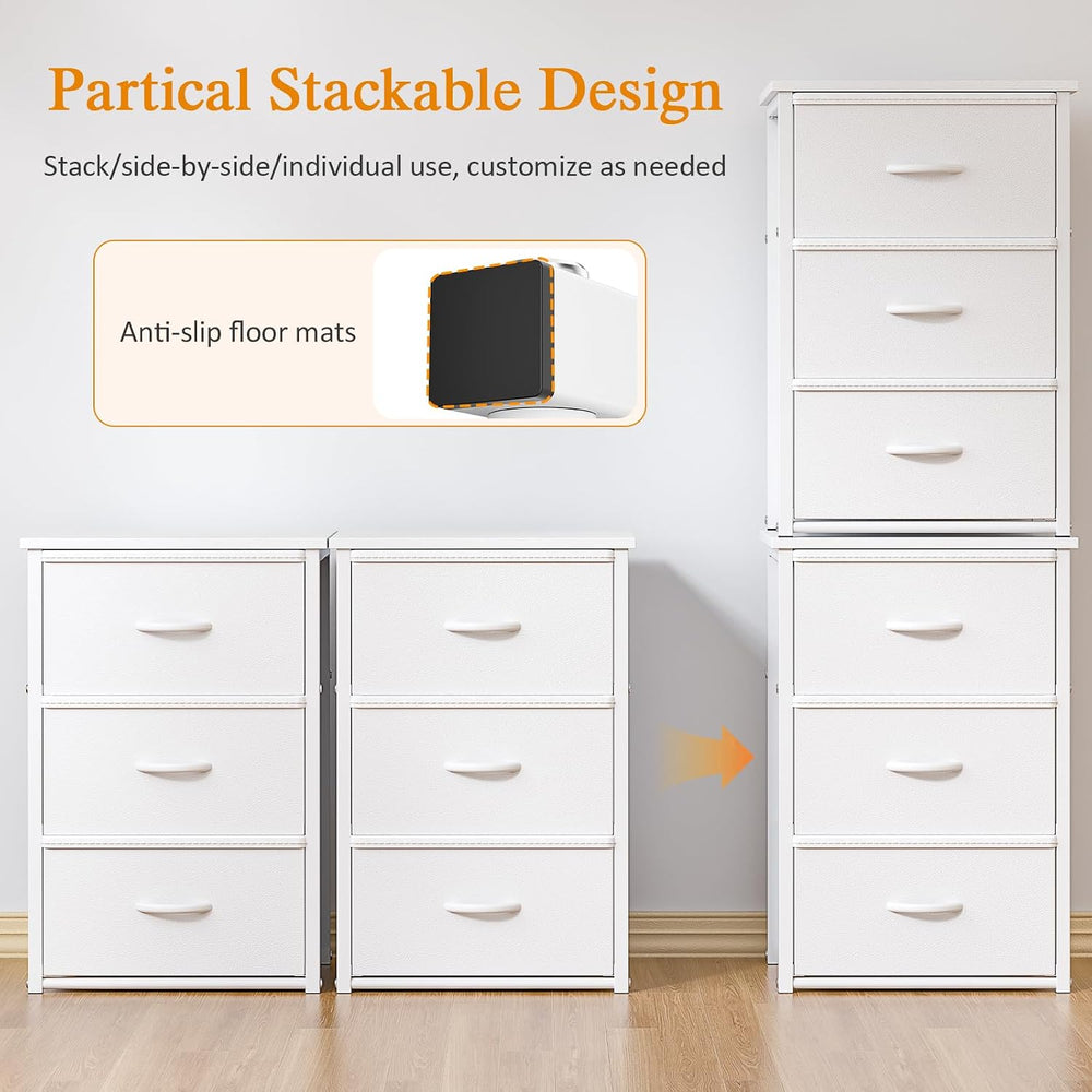 2-Pack Stackable Storage Drawers (6 Drawers Total), White Closet Drawers Orga...