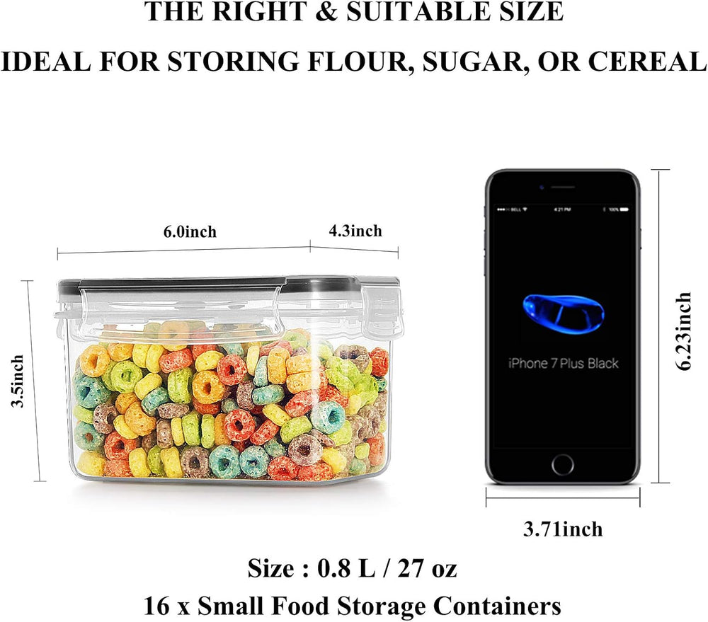 Wildone Airtight Food Storage Containers with Lids 0.8L, 16PCS, Black
