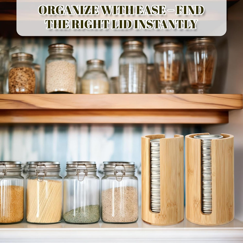 LemonRoad 4 Packs Mason Jar Lid Organizer Vertical Bamboo Storage Holder Fits...