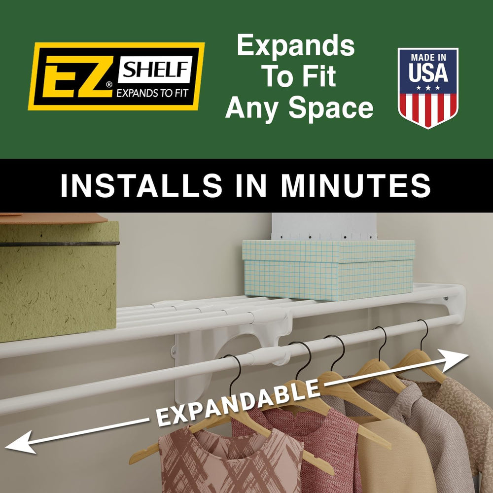 EZ SHELF- Closet Shelf with Hanging Rod, Expands 40.5-73", White, Closet...
