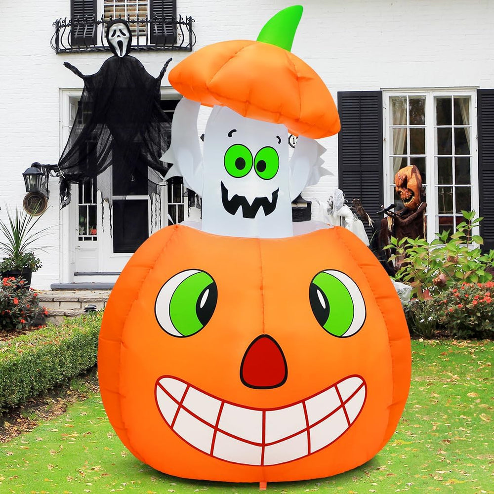 COMIN 5 FT Halloween Inflatables Animated Pumpkin Ghost Outdoor Decorations B...