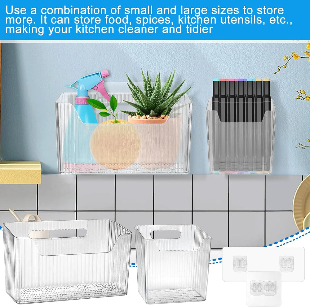 8 Pcs Storage Organizer Bins - Wall Mounted Basket in 2 Sizes, Clear Cabinet ...