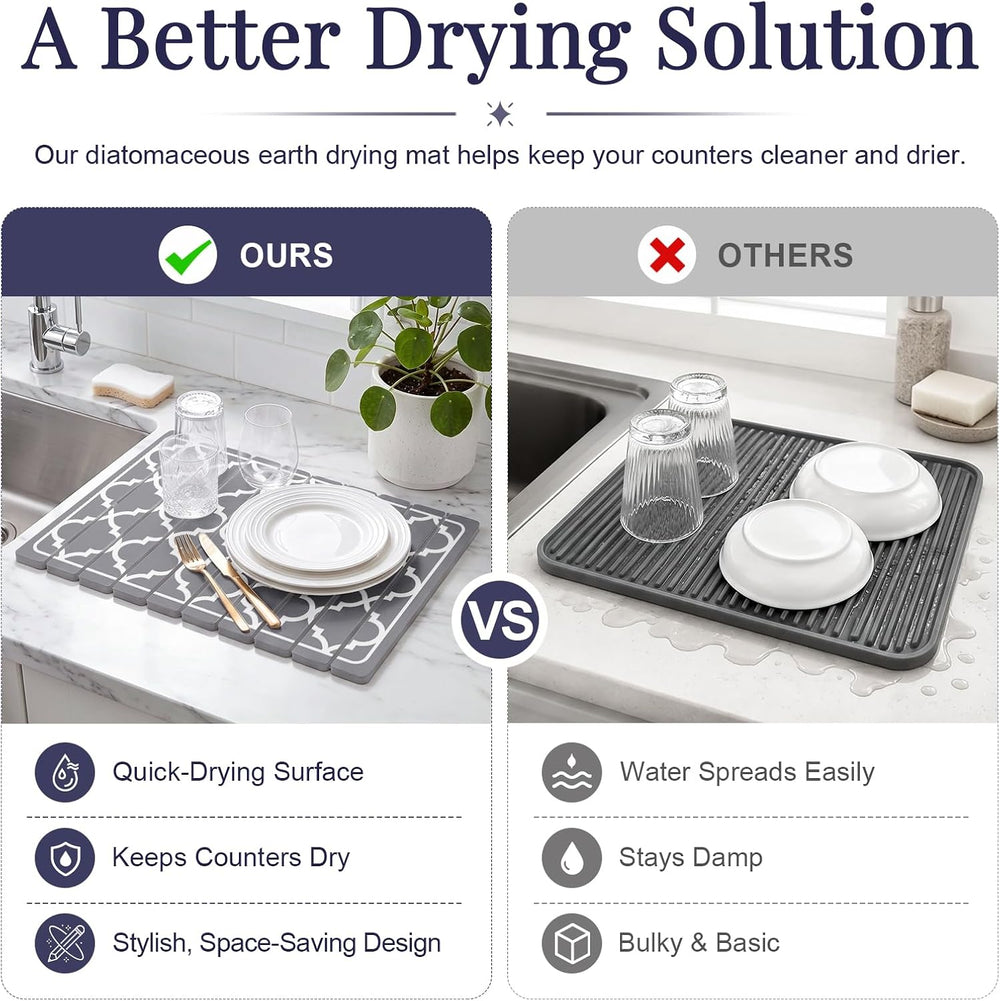 Large Stone Dish Drying Mat Set for Kitchen Counter Gray