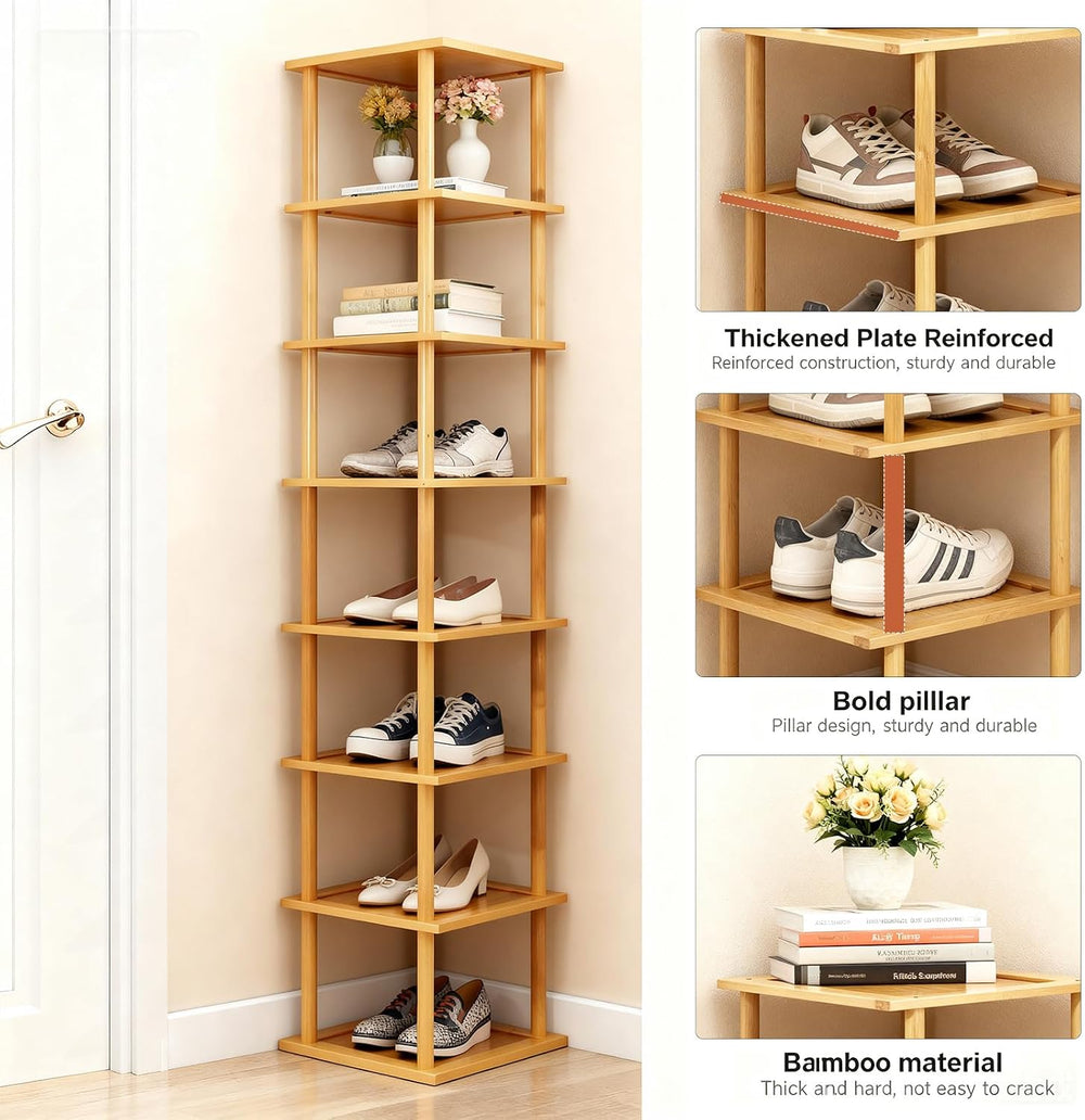 Aniston 8 Tier Bamboo Shoe Rack, Free Standing Slim Narrow Shoe Storage, Vert...
