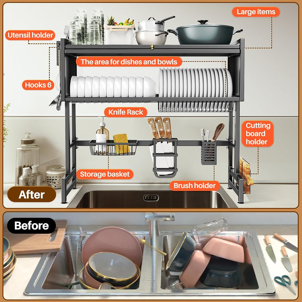 Over The Sink Dish Drainer Drying Rack 3 Tiers with Cover, Keep Kitchen Sink ...