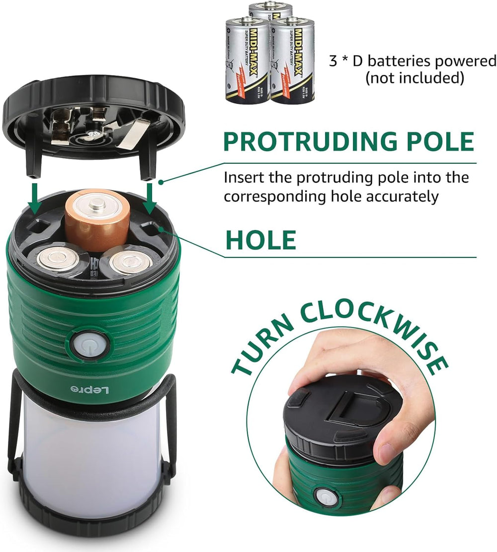 Lepro Camping Lantern, Battery Powered LED with 1500LM, 4 Light Modes, Waterp...