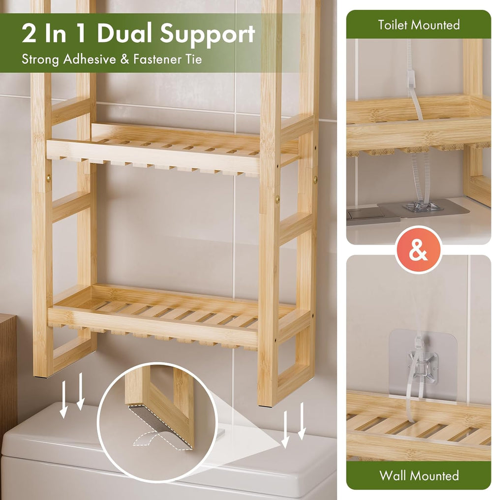 AmazerBath Bamboo Over The Toilet Storage Shelf - 3-Tier Bathroom Organizers ...