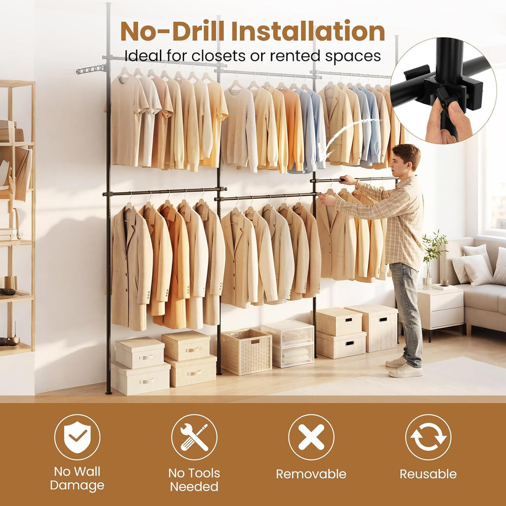 GIANTEX Floor to Ceiling Clothes Rack, Heavy Duty Garment Rack Adjustable