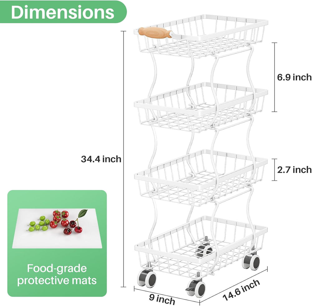 SAYZH 4-Tier Fruit Basket Stand with Vegetable Baskets for Kitchen, White