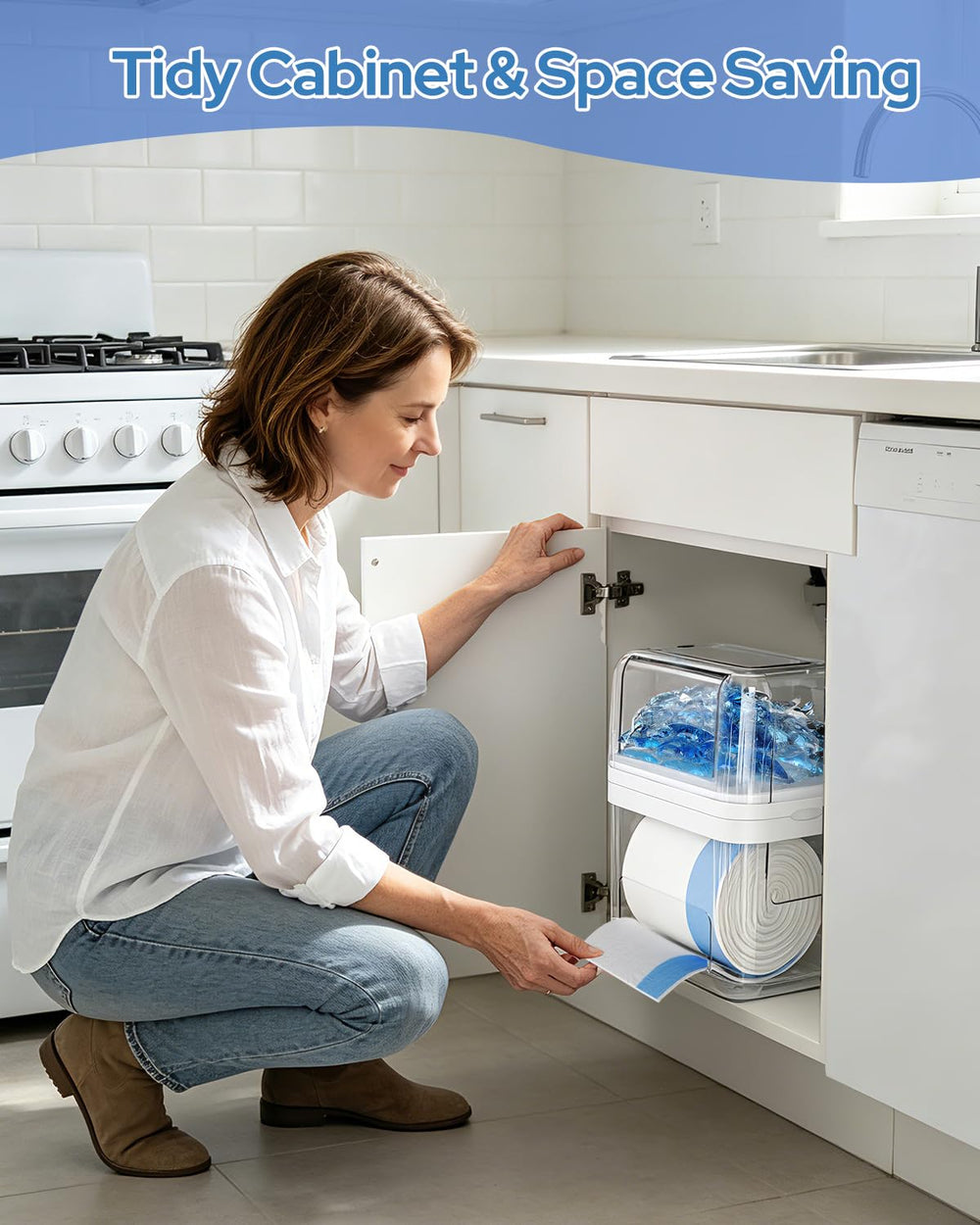Trash Bag Dispenser & Dishwasher Pods Container, 3 in 1 Clear Acrylic Gar...