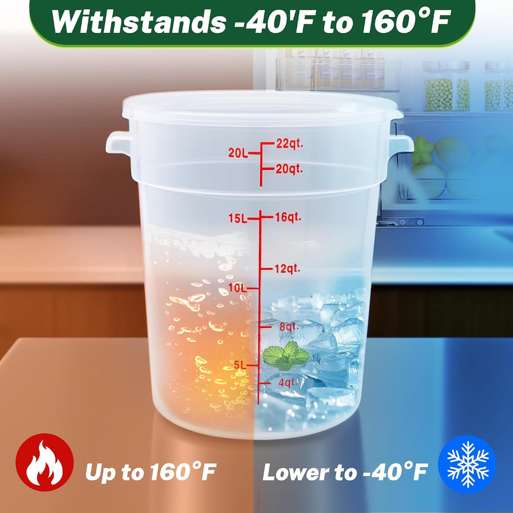 4 Pack 22 Qt Round Food Storage Containers with Lids, Translucent