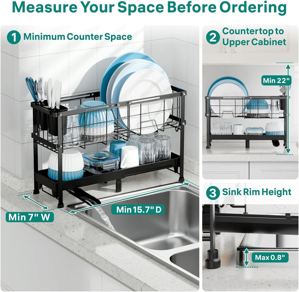 GSlife Narrow 2 Tier Dish Drying Rack - Expandable for Small Kitchens & RVs