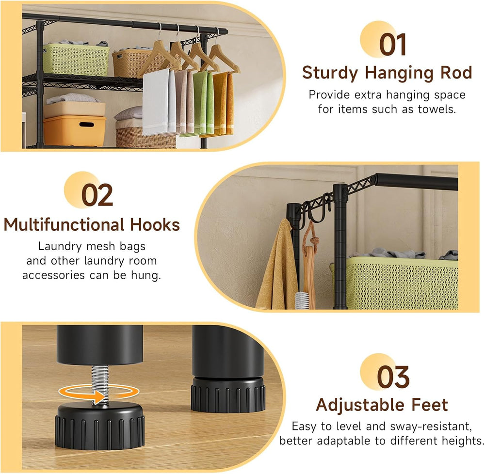 ONBRILL 6 Tiers Expandable Over Washer and Dryer Shelves, Black