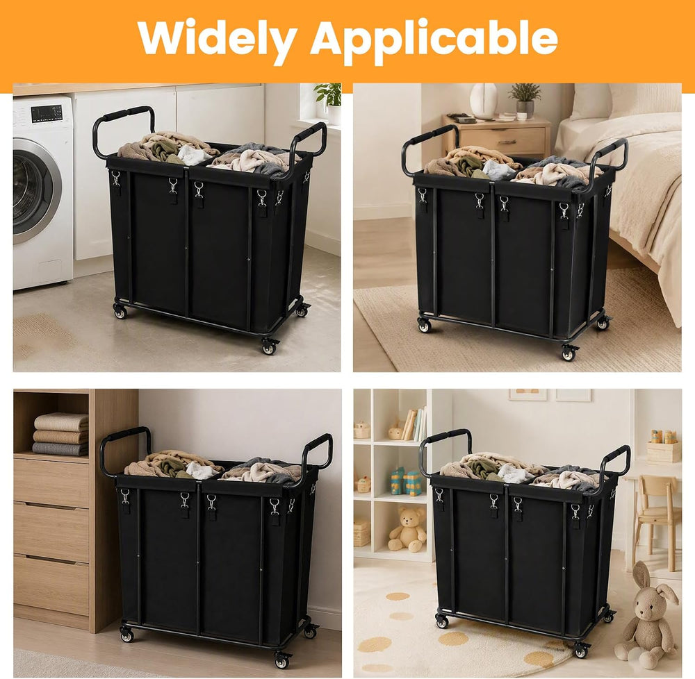 360L 2 Section Rolling Laundry Sorter Cart with Wheels
