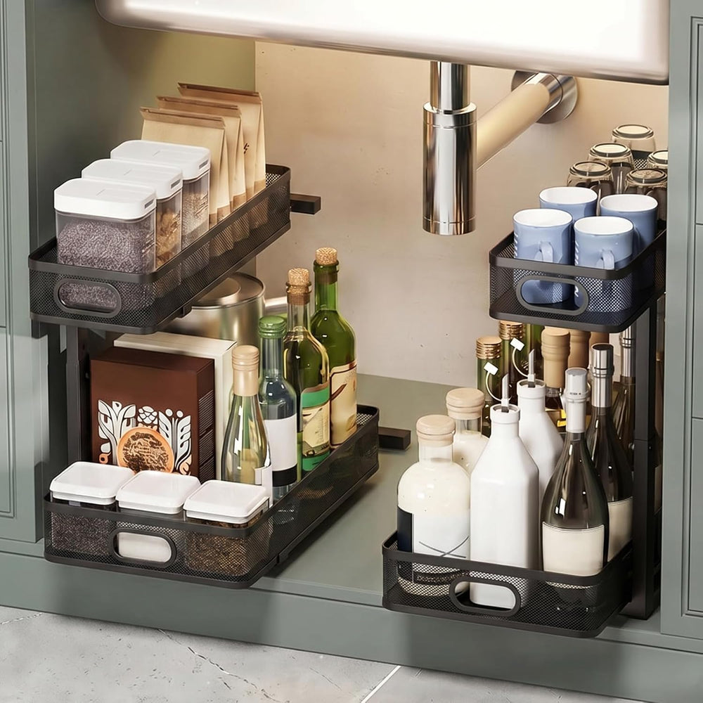 2-Tier Under Sink Organizer, Metal Pull-Out, Black