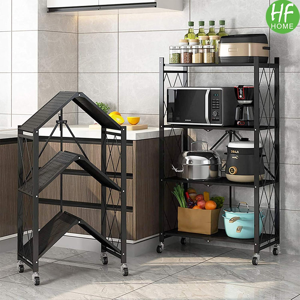 Storage Shelving Unit with Wheels, 4-Tier Perforated Sheet Layer Foldable Met...