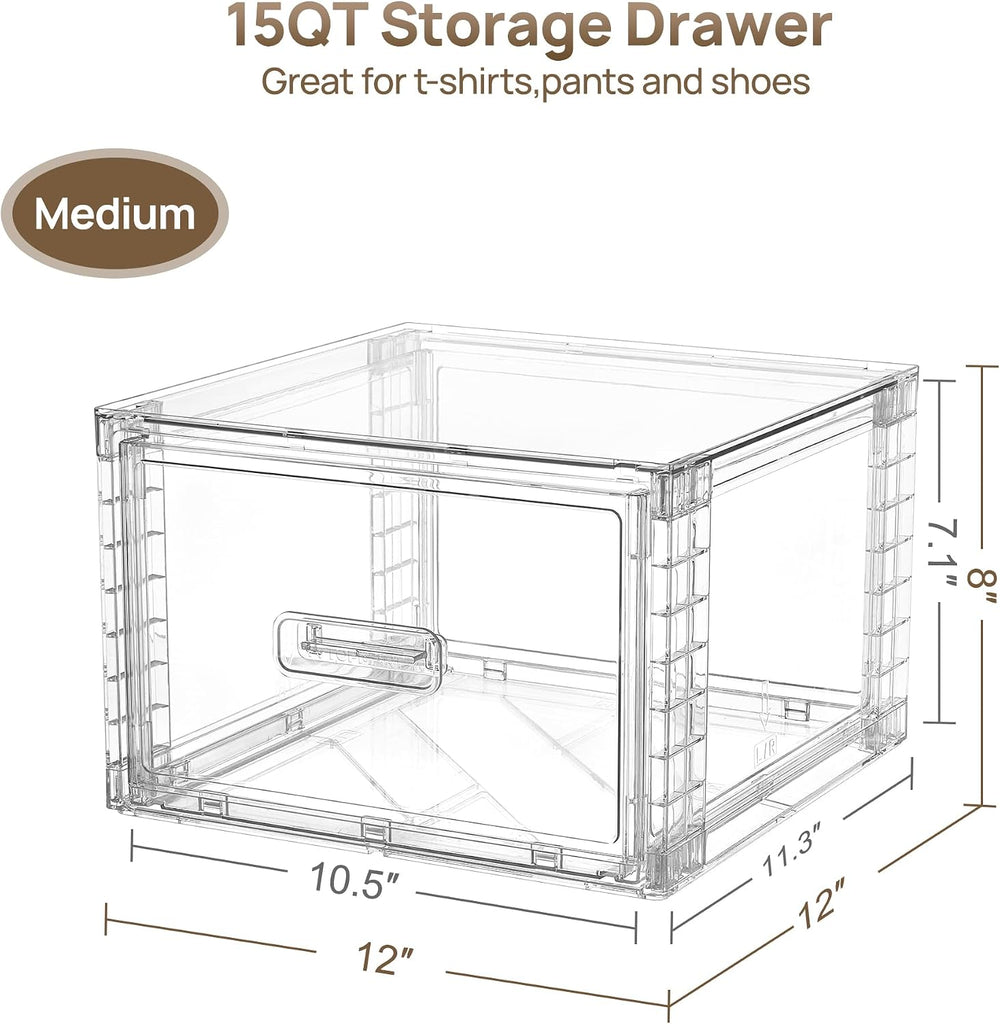 Vtopmart 2 Pack Clear Stackable Storage Drawers 15QT