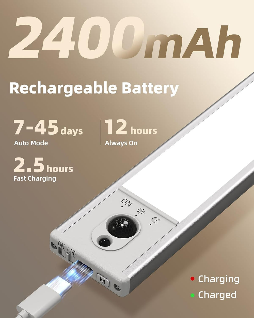 EZVALO 5-Pack Under Cabinet Lighting, 2400mAh Motion Sensor Light, LED Closet...