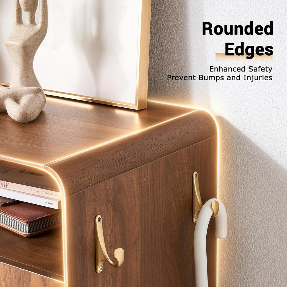 Walnut Shoe Cabinet with Doors, Large Shoe Storage Cabinet for Entryway