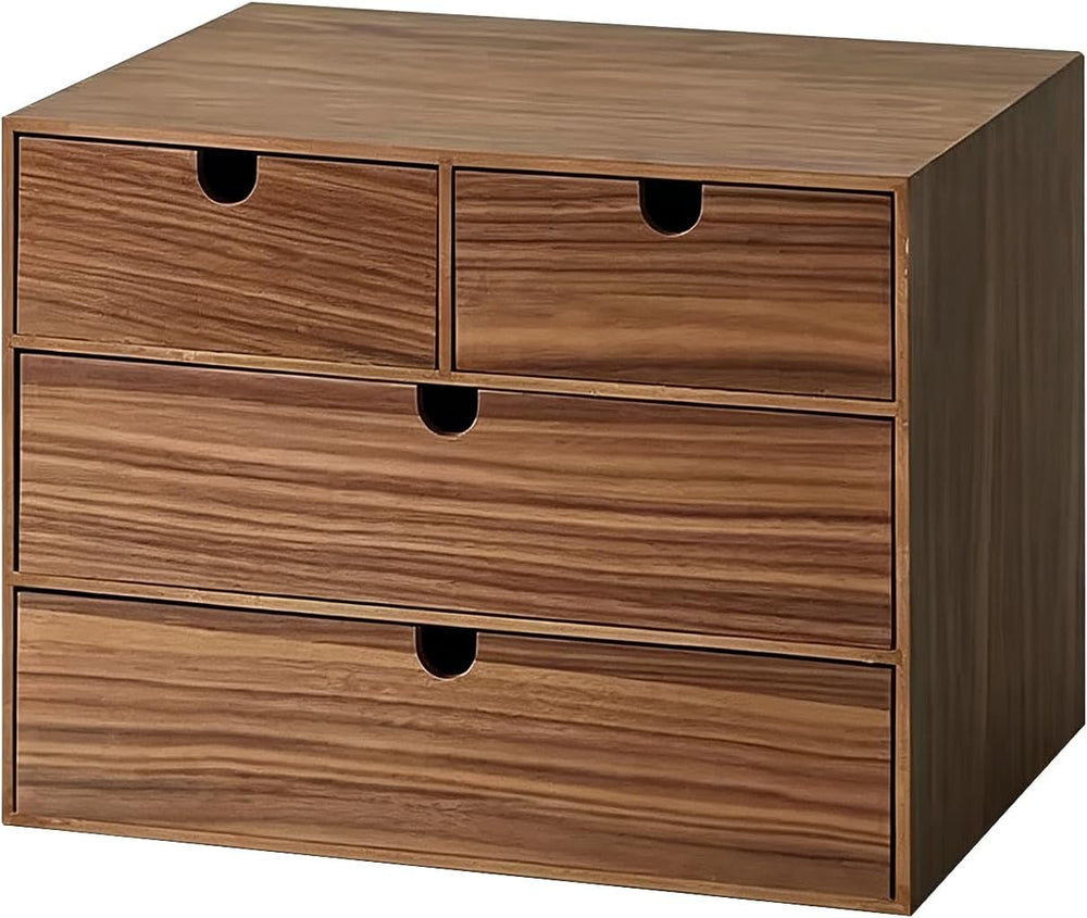 3-Tier Wooden Desk Organizer with 4 Drawers, Walnut Finish