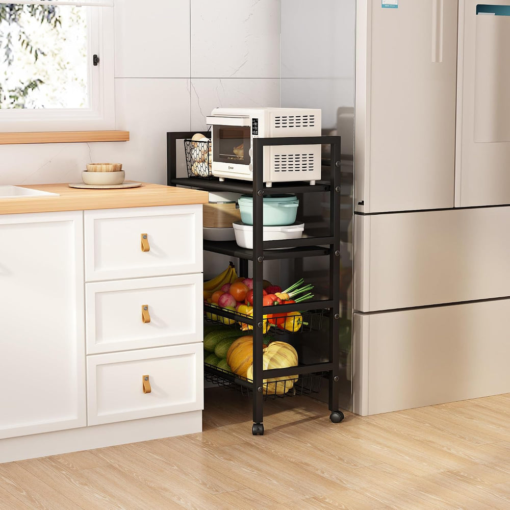 4-Tier Rolling Metal Storage Cart Mobile Organizer with Removable Grid Basket...
