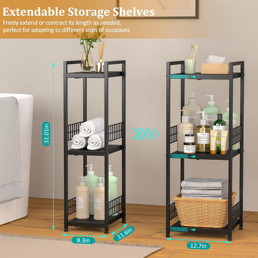 DAOUTIME 3-Tier Metal Shelving Unit, Expandable, Free-Standing, Narrow, Open ...