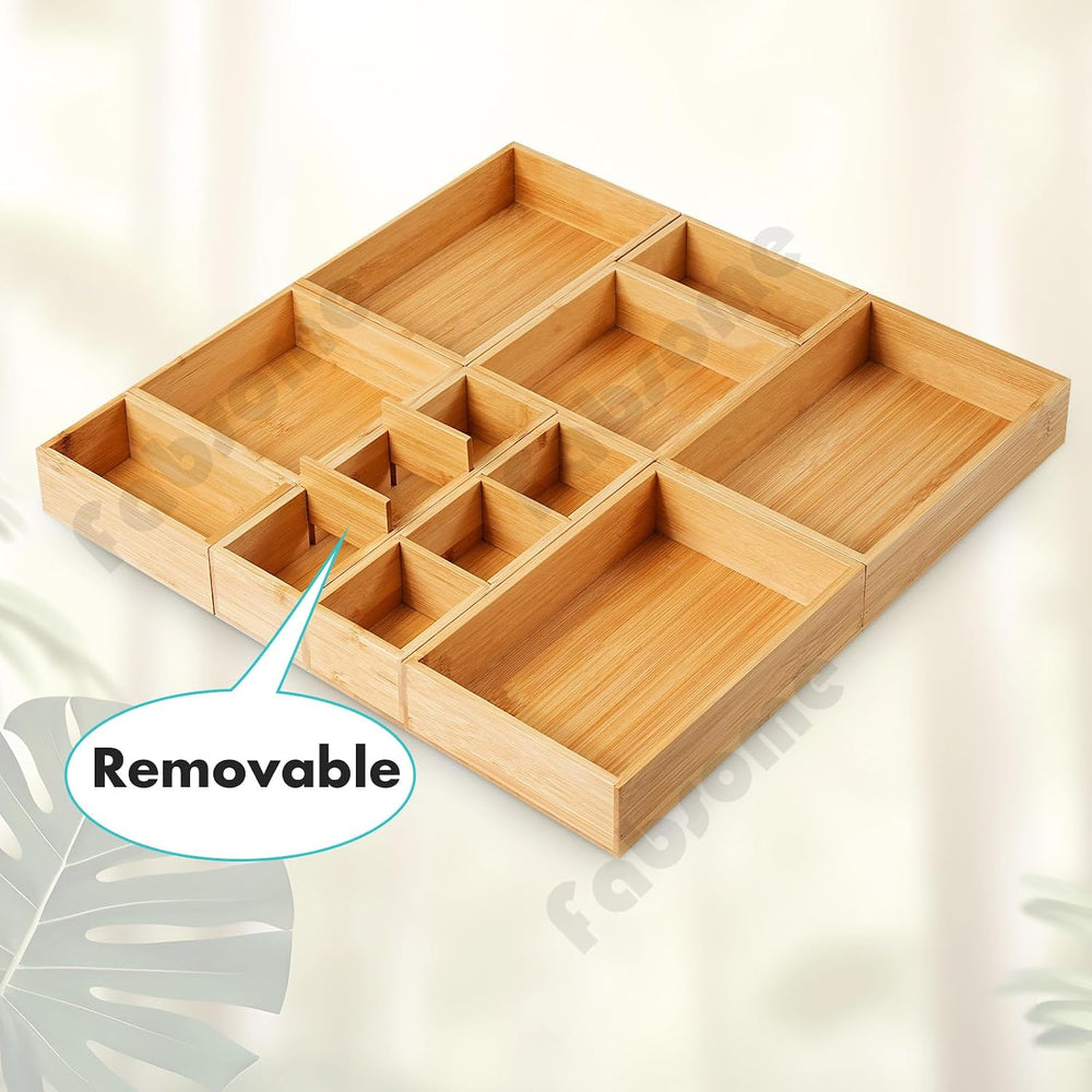 Fabsome Drawer Organizer, Set of 9 Bamboo Wood Kitchen Makeup Desk Junk Tea D...