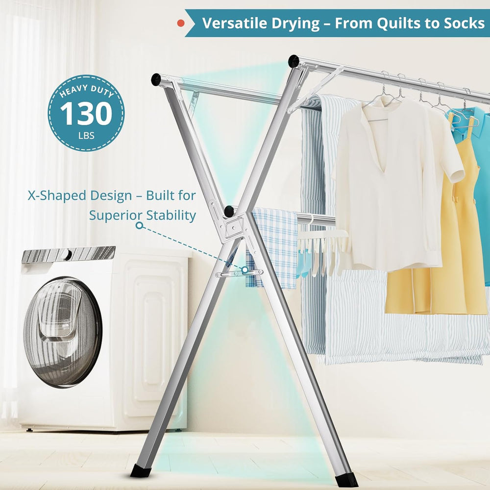 JAUREE 63 Inches Clothes Drying Rack, Drying Rack Clothing Folding Indoor Out...