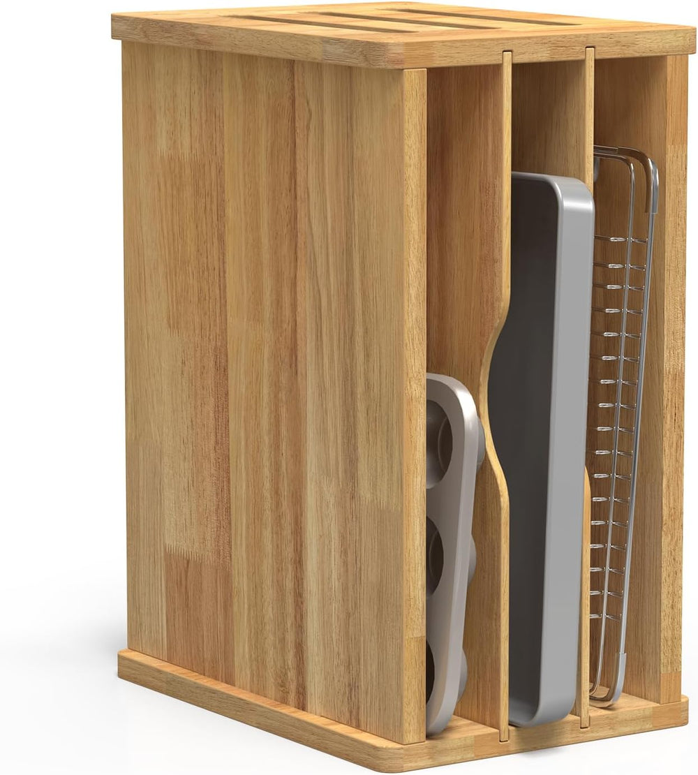 4 Tier Rubber Wooden Tray Dividers for Cabinets, Cookie Sheet Organizer
