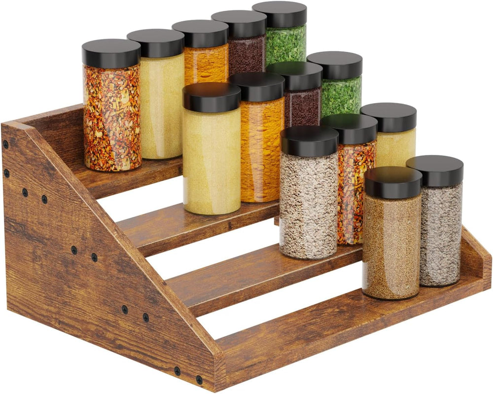 4 Tier Wood Spice Rack Organizer for Cabinet, Super Sturdy Display Riser Shel...