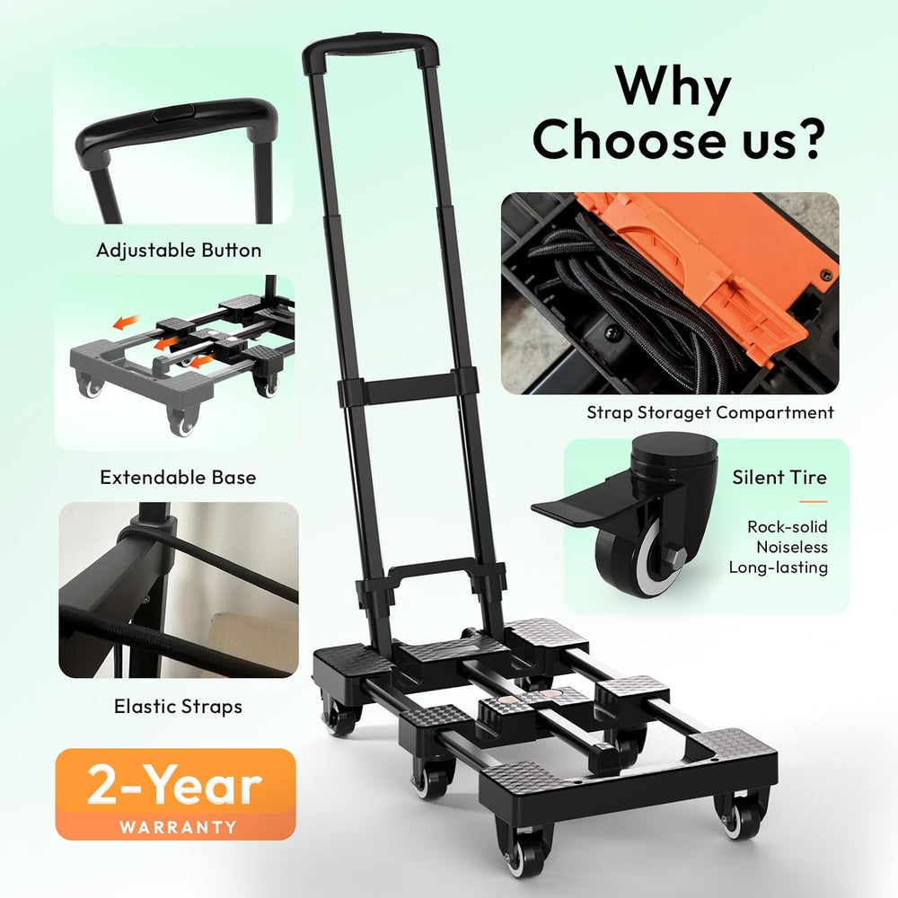 Voipvvii Folding Hand Truck 500lbs, Portable Heavy Duty Dolly Cart, 6 Wheels ...
