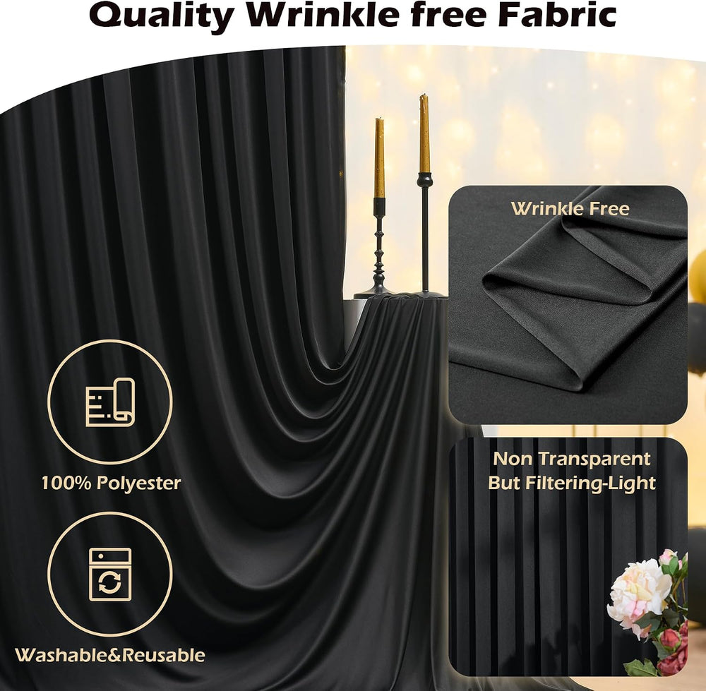 30 ft x 10 ft Wrinkle Free Black Backdrop Curtain for Parties, 6 Panels Silky...