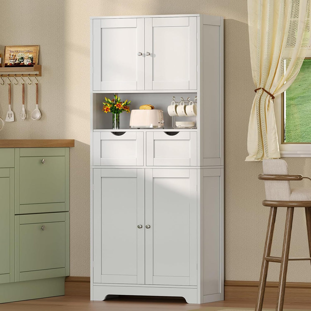 Tall Bathroom Storage Cabinet with 4 Doors & 2 Adjustable Shelves
