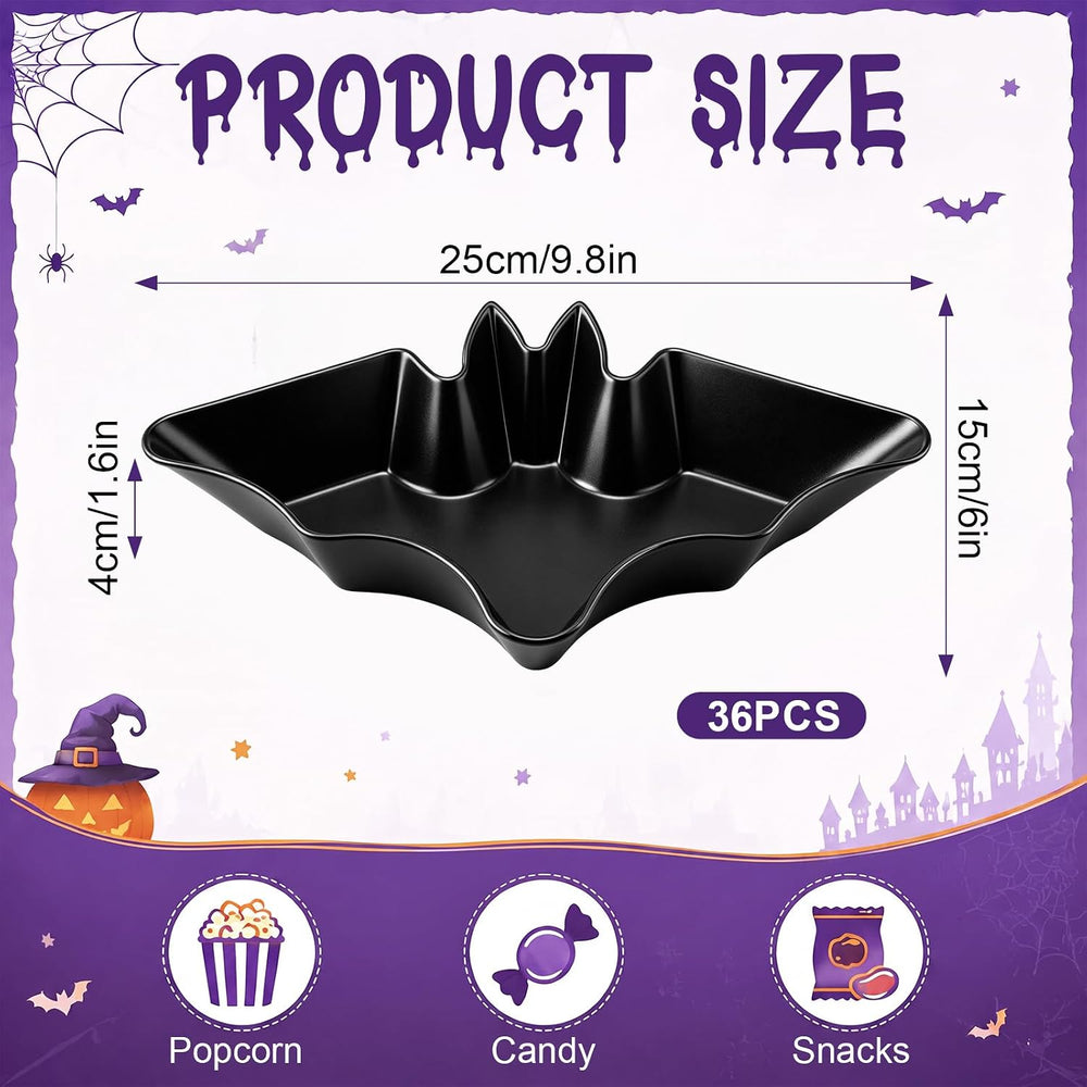 Honeydak 36 Pcs Halloween Candy Bowl, Plastic Bat Shaped Serving Trays
