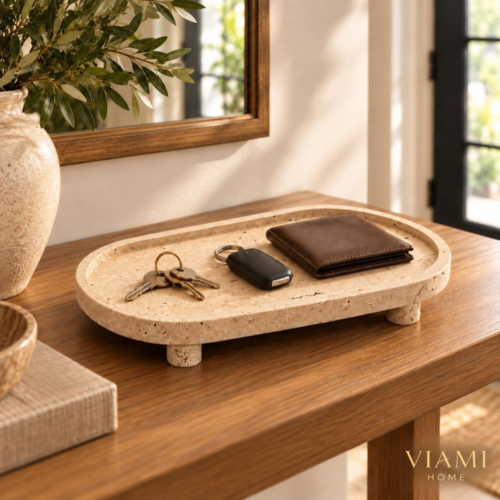 Natural Travertine Tray, Decorative Trays for Bathroom Counter, 11.81 x 5.91 ...