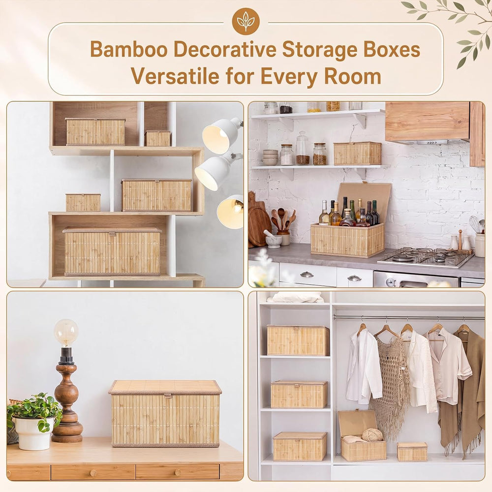 Newtay Set of 5 Large Bamboo Decorative Storage Boxes with Lids