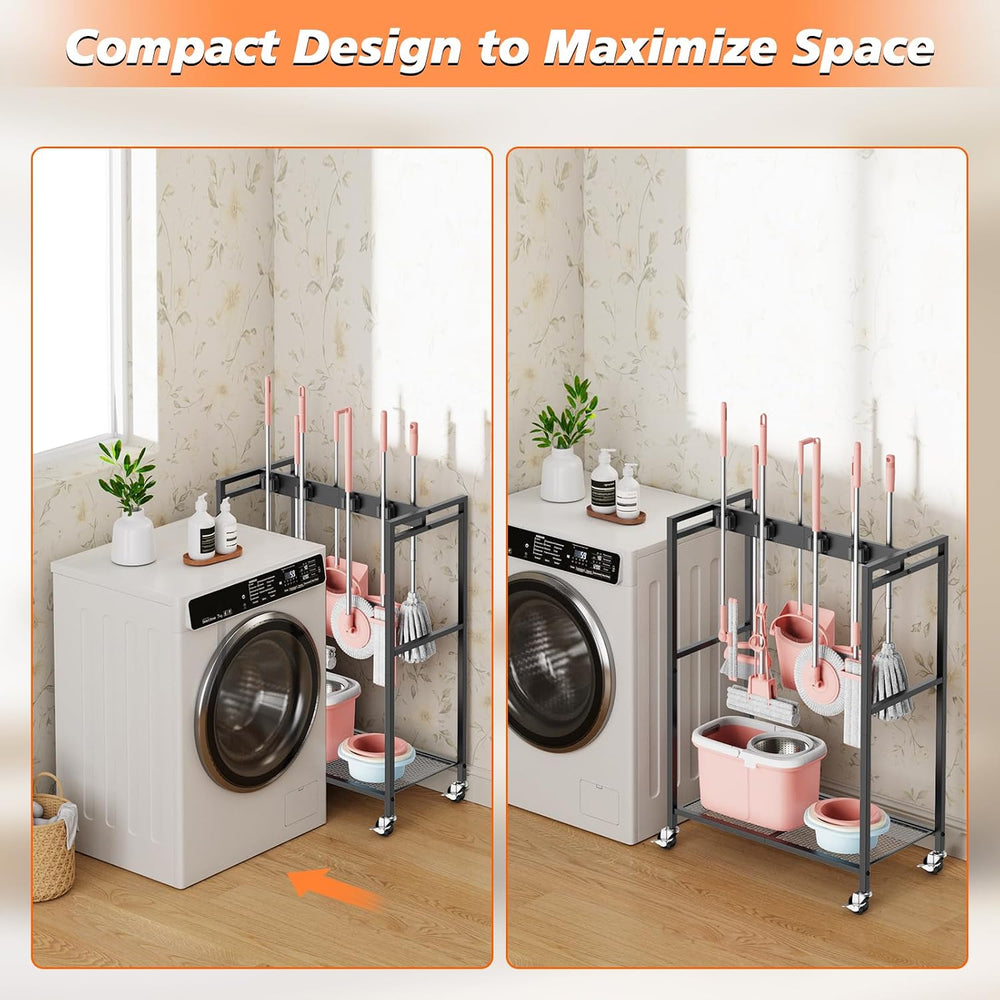 Broom and Mop Holder, MUNNAR Broom Closet Storage Cabinet, Cleaning Cart with...