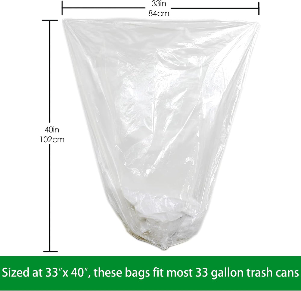 TYPLASTICS 33 Gallon Clear Trash Can Liners, 500 count, 33" x 40"